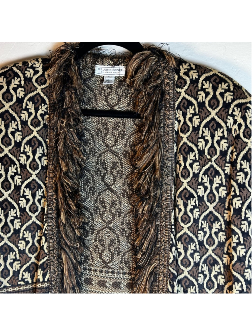 St. John Sport Vintage Print Cardigan with Fringe XL - Picture 4 of 10